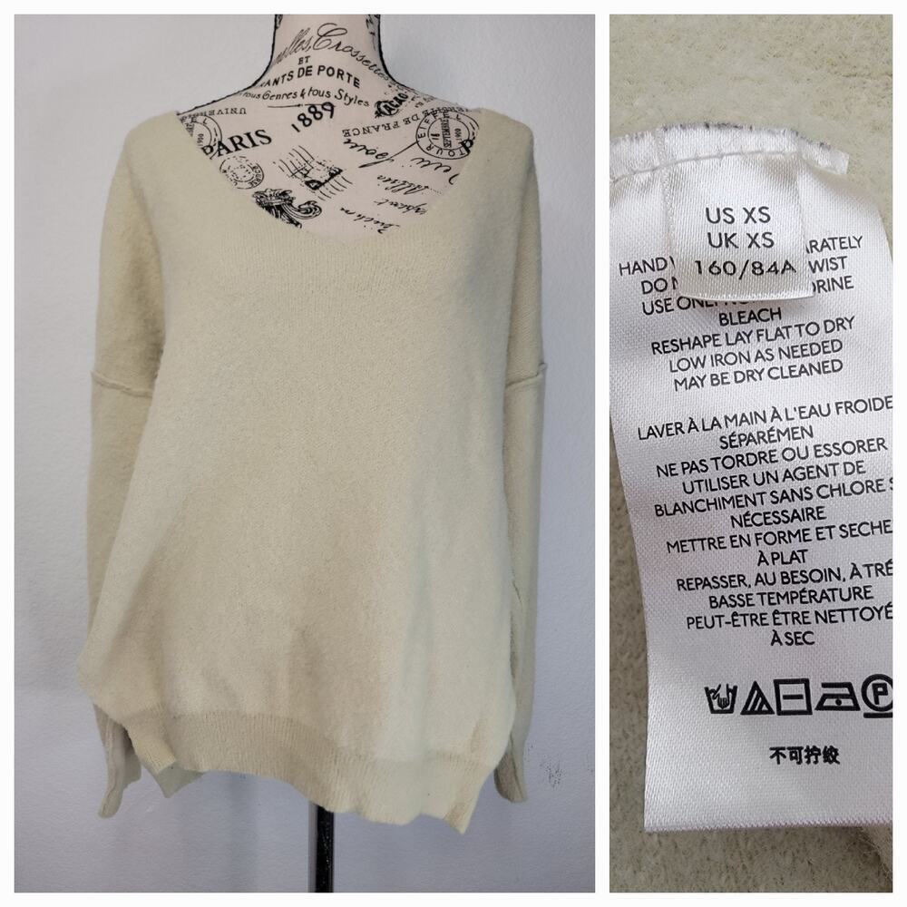 Free People Sweater Weather SZ XS Boxy Oversized V Neck In Marzipan Combo